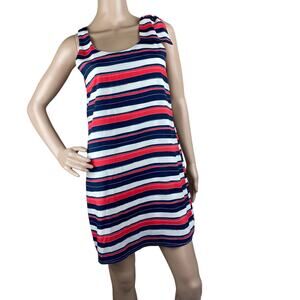 Final Touch S Red White Blue Striped Sleeveless Shift Dress Bow Shoulder Cutout